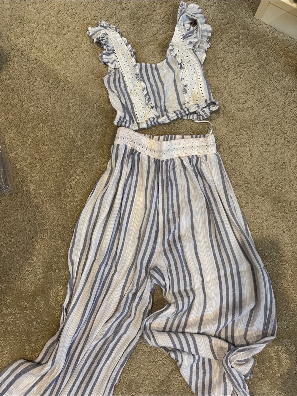 Striped Blue & White Two-Piece Jumpsuit Set